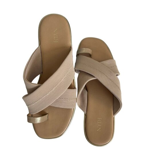 NWT NYDJ Ronna Cross Strap Shimmer Toe Loop Slide Sandal Women's Size 7.5 - Picture 2 of 8